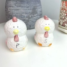 Vintage Pair of Chicken Fowl White Salt and Pepper Shakers picture
