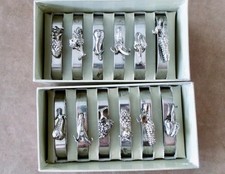 12 1980s Saks Fifth Ave Silverplate Napkin Rings 3D Fruits Vegetables Boxed Set picture