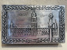 Vintage Polish Folk Art Box Warsaw Royal Castle Metal Relief Wood Trunk Cepelia picture