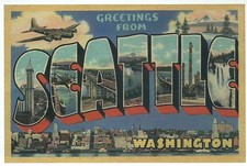 Greetings from Seattle Washington, Airplane, City - Modern Large Letter Postcard picture