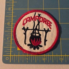 VTG 1960s BSA Camporee Patch White Red Campfire Cauldron Boy Scouts Embroidery picture