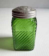 Vintage OWEN ILLINOIS Depression Green Spiral Glass Shaker Hoosier Pantry picture