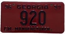 1996 1997 Georgia GA Manufacturer License Plate Car Tag Dealer picture
