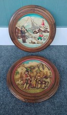 VTG ANRI Christmas 1972 & 1973 Plaques Hand Carved & Painted in Italy Solid Wood picture