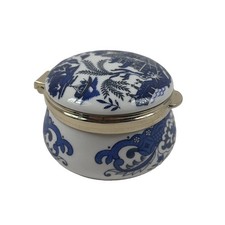 Viintage Staffordshire Enamels Hinged Hand-Painted Trinket Box Blue Willow picture