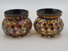 2~PartyLite Global Fusion Votive Holder P8367 Mosaic Tile Glass Tealight Retired picture