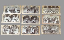9 Antique Keystone Stereoview Cards Children Baby Kids Maypole Victorian Photos picture