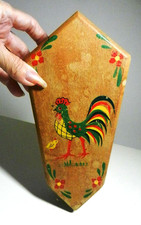 Country Farmhouse Chicken Rooster Wood Block Wall Mount KNIFE Holder RACK -Japan picture