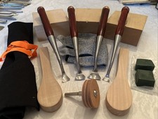 Spoon Carving Kit Set 4 Dog Leg 45° Bent Spoon Gouges W Power Strop, Paste, Case picture