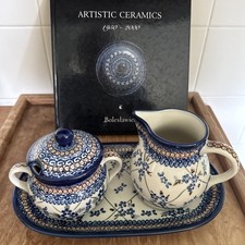 UniKAT Polish Pottery  Rare  45  4Pc Sugar Creamer Set. Artist: Barbara Fidelus picture
