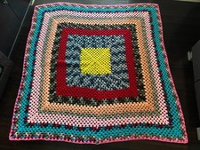 Vintage Handmade Crochet Afghan Blanket Giant Granny Square Boho Throw Pink 68