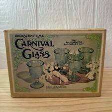 Carnival 4 Iridescent Lime Grape 9 oz Goblets Pedestal Glasses Indiana Glass Box picture