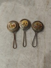 Vintage Persian Oriental Hand Mirror - Hand Painted - Mother Of Pearl Inlay 3x picture
