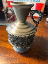 Vintage Savo Pewter Norway #92 Vase Norwegian Pewter Twin Handle Viking Style 6” picture