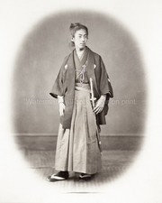 Japan Young Man Samurai Warrior Traditional Dress Kimono Sword Vtg. Photo 19thC. picture
