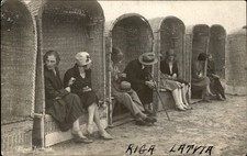 Riga Latvia Beach Wicker Beach Chairs A. Jurmala c1920s Real Photo Postcard bhn picture