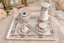 Vintage Victoria Czechoslovakia Porcelain Dresser Set Floral Vanity Set 5 Pc picture