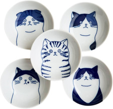 Japanese Cat Ceramic Small Plates - Set of 5 - Great Gift for Cat Lovers, 5 Cats picture