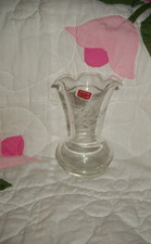 Warsaw Cut Glass Vase w/Etched Leaves Ruffle Top 4