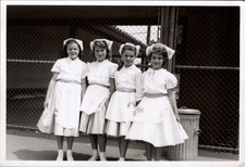 Girls White Uniforms & Caps School Play Photograph 1950s Americana Apron picture