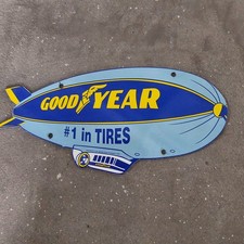 VINTAGE GOODYEAR 1 IN TIRES OLD US GASOLINE OIL GAS PUMP ENAMEL PORCELAIN SIGN picture