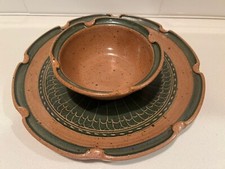 Vintage Handcrafted Clay Pottery Artisan 12” Plate & 6.5”