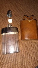 Vintage HEIRLOOM by Bosca Leather Flask Case Glass Flask Retro Barware EUC 4pcs picture