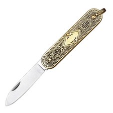 Mini Retro Folding Knife Stainless Steel Blade Brass Handle EDC Pocket Knife picture