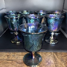 Indiana Glass Harvest Grape Blue Iridescent Carnival Goblets Cups - Set of 8 picture