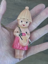 Antique 1930s Japan Celluloid Girl Christmas Ornament 4.25” Hand Painted Rare picture