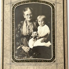 Antique Trifold Photograph Adorable Little Boy Grandma Bear Toy Lebanon PA picture