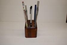 Vintage Handcrafted SOLID CEDAR PEN & PENCIL HOLDER  picture