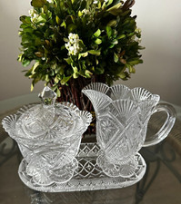 Vintage Shannon Crystal by Godinger / Chatham / Sugar Creamer Tray Set 4pc 1990s picture