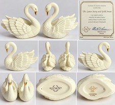 Lenox Swan Pair Gold Beak Vintage Wedding Cake Topper or Place Card Holder Set picture