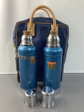 Vintage Blue Stanley Super Vac Thermos Set w/ Matching Carrying Case w/ Corks picture