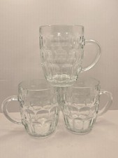 3 Vintage ARCOROC France Britannia 5” Clear Glass Beer Mug Luminarc Thumbprint picture