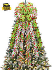 Christmas Tree Topper Wreath Large Green Christmas Bow Tree Topper, Red Green Do picture