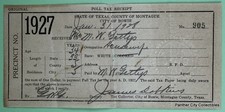 Antique Original 1927 Poll Tax Receipt Montague County Bowie Texas picture