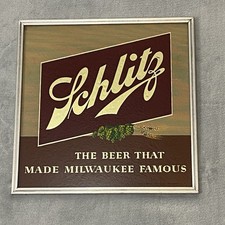 Pristine Vintage 1950's Jos. SCHLITZ Reverse Painted Glass Beer Advertising Sign picture