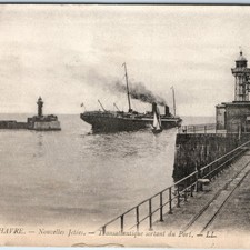 c1910s Le Havre, France Transatlantic Steamer Ship Port Lighthouse Railway A356 picture