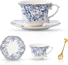 Rural Rose Bone China Tea Cup and Saucer Set, 3-Piece Set, Vintage Style picture