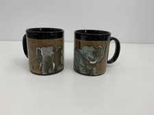 (2) Otagiri Japan Elephant Mug Coffee Tea Cup Black Brown Safari Animals Africa picture