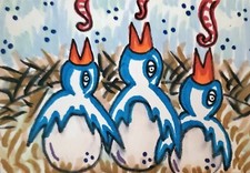 Baby Birds in Nest 5 x 7 Folk Art Print Signed by Artist KSams Bluebird picture