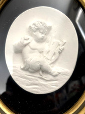 Sungott Art Studios Vintage Cherub with Harp Miniature High Relief Carving picture