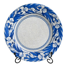 Antique Dedham Pottery Iris Pattern Blue Crackle Glaze Lunch Plate, 8.5