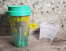 Starbucks Thailand Cassia Fistula 12oz Tumbler Cup Green w Hanging Flower Charm picture