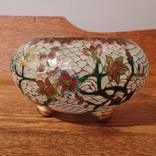 Rare Floral Plique-a-Jour Chinese Potiche 1930s Translucent Enamel Rose Bowl picture