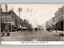c1911 Main Street Looking East Streator Illinois IL La Salle County Postcard picture