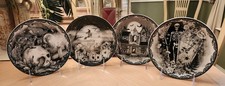 EATON FINE DINING HALLOWEEN HAUNTED HOUSE 4 SIDE PLATE SET APPETIZER WITCH GHOST picture