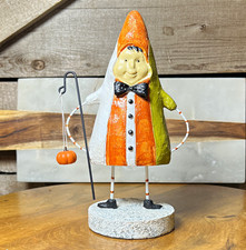 Halloween Candy Corn Figurine Holding Pumpkin Pail, Hand Painted Resin/Metal picture
